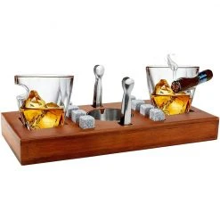 Cocktail Sets & Kits Bezrat Barware 14pc Whiskey Cigar Set With Mahogany Wooden Base