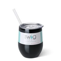 Swig Life Black 12oz Stemless Wine Cup Tumblers